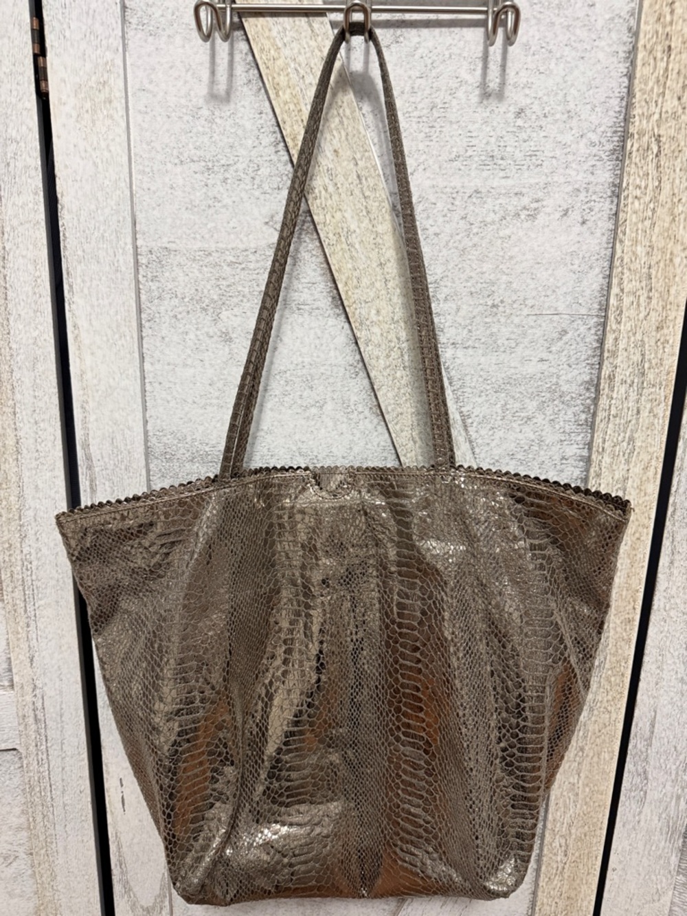 Metallic Gold Tote Bag - Faux Snake Skin